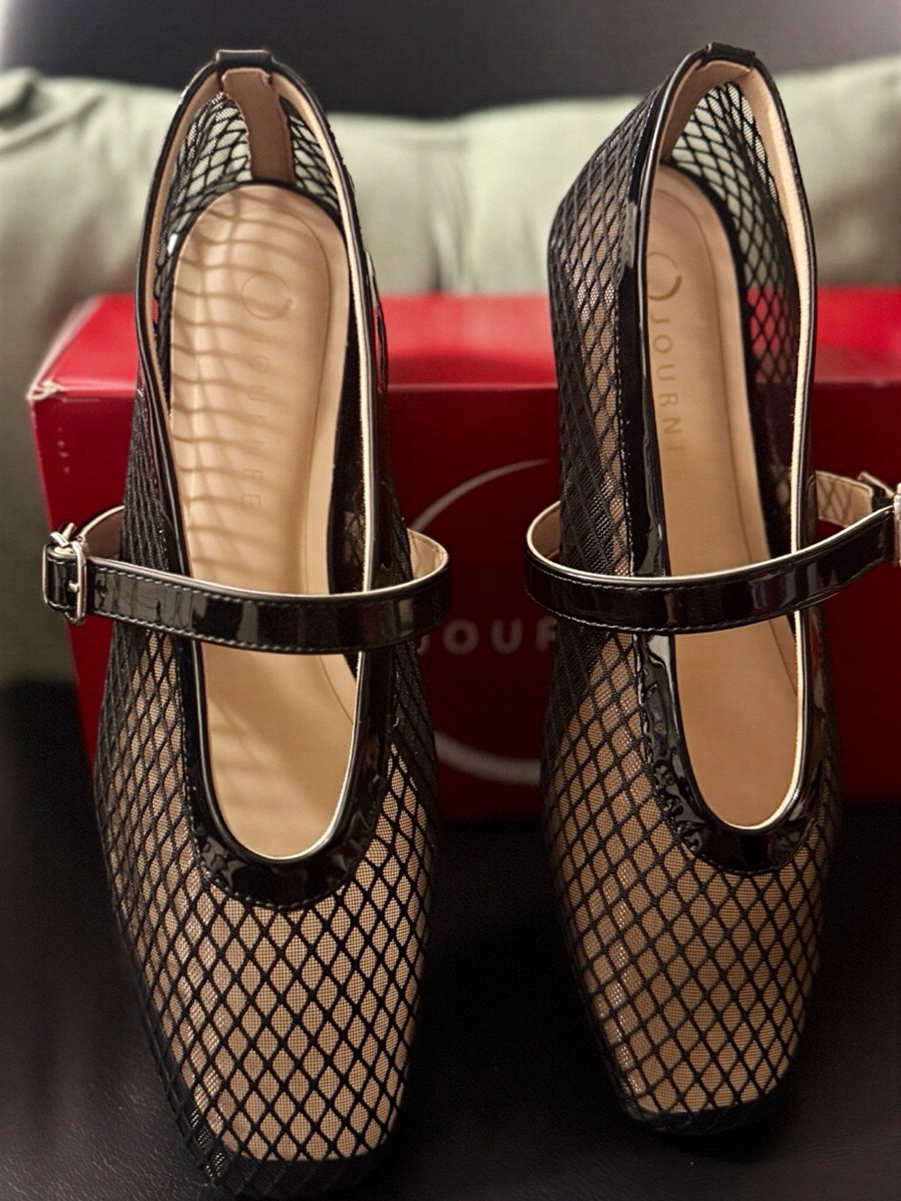 Journee Collection Black Mesh Mary Jane Flats